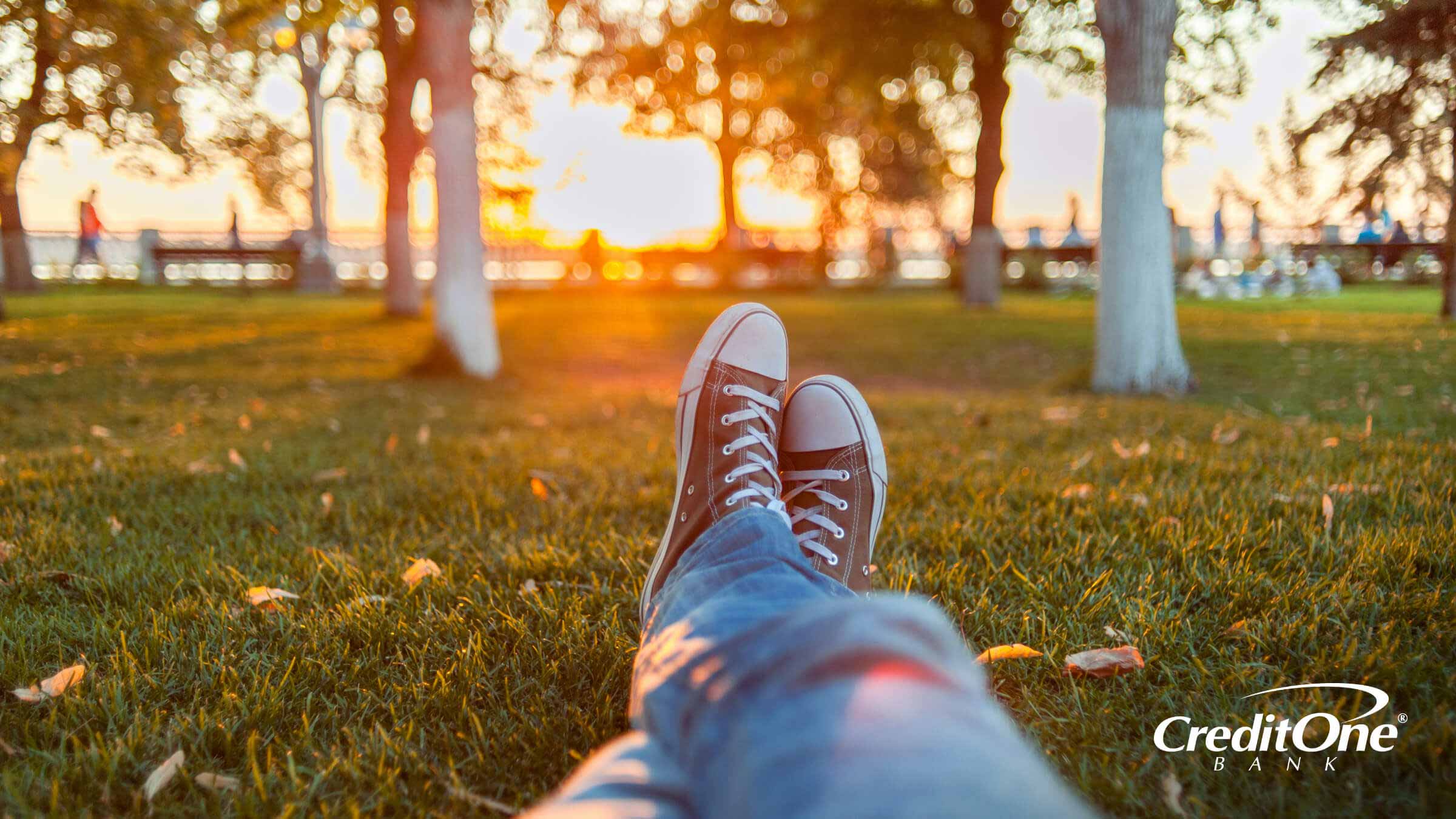 Laying in the park with peace of mind