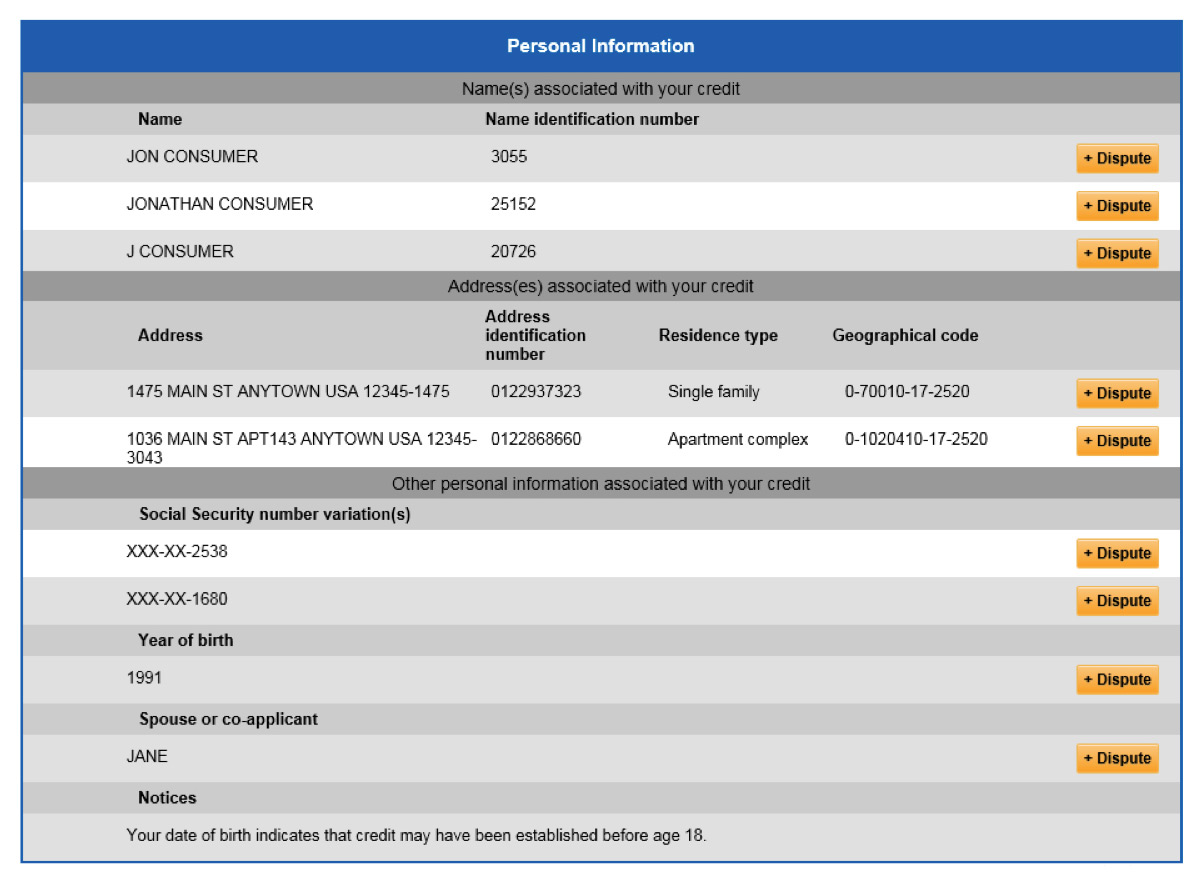 Sample Credit Report