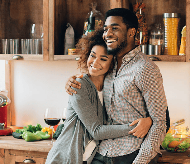 young couple kitchen